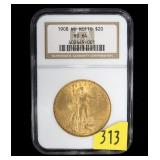 1908 $20 Gold Saint-Gaudens Double Eagle,
