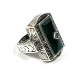 Sterling silver Art Deco design green onyx and
