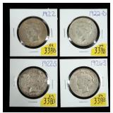 x4- Peace dollars: 1922, 1922-D, 1922-S, 1926-S,