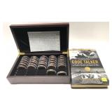 WWII Code Talker medal set with book, 32 coins