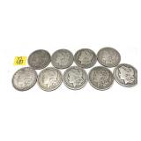 x9- Morgan dollars, mixed dates, -x9 dollars,
