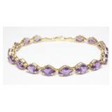 14K Yellow gold 7" rhomboid cut amethyst bracelet,