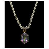 Oval cut mystic topaz pendant with 24" 24K