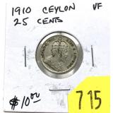 1910 Ceylon 25 cents