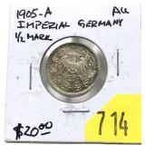 1905-A German 1/2 mark, AU