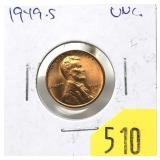 1949-S Lincoln cent, Unc.