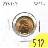 1951-S Lincoln cent, Unc.