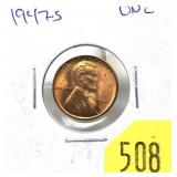 1947-S Lincoln cent, Unc.