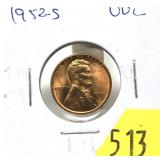 1952-S Lincoln cent, Unc.