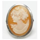14K White gold Italian cameo ring, size 7,