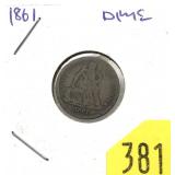 1861 Seated Liberty dime