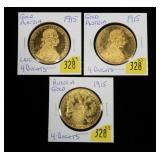 x3- 1915 Gold Austria 4 ducats, 98.6% Gold,