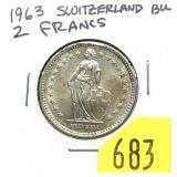 1963 Swiss 2 francs, BU