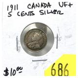 1911 Canadian 5 cents silver