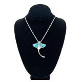 Sterling silver manta ray pendant with lab opal