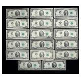 x17- $2 Federal Reserve notes, mixed series,
