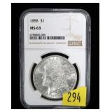 1888 Morgan dollar, NGC slab certified MS-63