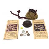 Lot of paper, purse and coins