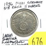 1936 German 5 marks silver