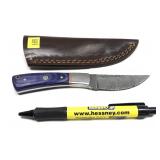 Custom Damascus steel blade knife with embossed