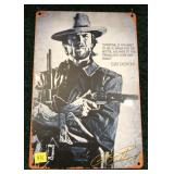 Clint Eastwood tin sign, 12" x 8"