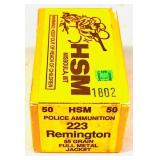 Box of .223 REM 55-grain FMJ HSM Police cartridges