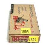 Box of .23 REM 55-grain V-Max Hornady cartridges,