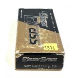 Box of 9mm Luger 115-grain FMJ Blazer brass