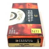 Box of .243 WIN 70-grain Nosler ballistic tip