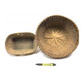 Lot, handmade baskets, large basket marked