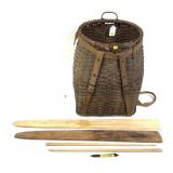 Early Bentwood pack basket with broken strap