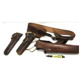 Lot, leather holster with cartridge belt