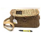 Wicker fishing creel with strap