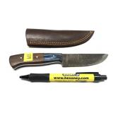 Custom Damascus steel blade knife with embossed