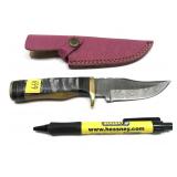 Custom Damascus steel blade knife with embossed