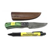 Custom Damascus steel blade knife with embossed