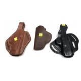 Lot, 3 assorted leather holsters, 1 marked