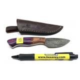 Custom Damascus steel blade knife with embossed