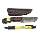 Custom Damascus steel blade knife with embossed