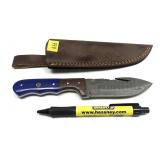 Custom Damascus steel blade gut hook knife with