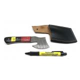 Custom Damascus steel blade hatchet with embossed