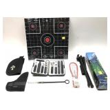 Lot: Vanguard Tripod, Targets, 2-holsters, camp