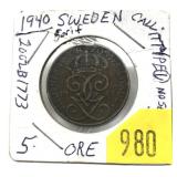 1940 Sweden 5 ore