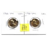 x2- 1966 S.M.S. Lincoln cents, Unc. -x2 cents