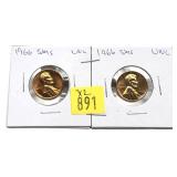 x2- 1966 S.M.S. Lincoln cents, Unc. -x2 cents