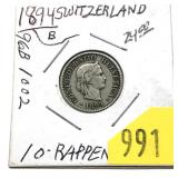 1894 Swiss 10 rappen