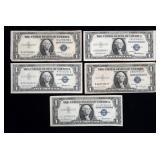 x5- $1 silver certificates series of 1935/57 -x5