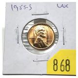 1955-S Lincoln cent, Unc.