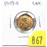 1948-S Lincoln cent, Unc.
