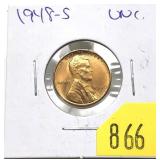 1948-S Lincoln cent, Unc.